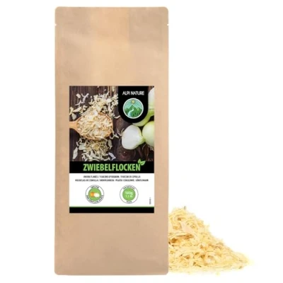 Imagen de cebolla seca en hojuelas (500g), cortada 5 30mm, trozos, y picada, producto natural, libre de aditivos, ideal para verduras, pastas, sopas, carnes pescados
