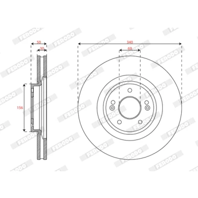 Imagen de FERODO Disco de freno KIA: SORENTO 3, HYUNDAI: Santa Fé IV 340mm 30mm 5 114,3mm ventilado revestido DDF3074C 51712C5700 Discos freno,