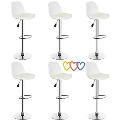 Imagen de LANTUS Taburete en Polipiel 6X Taburetes Alto Cocina Regulable Altura de Bar con Respaldo Cuero Sintético+Plástico Sillas Altas Giratorio para Estudio, Trabajo, Oficina