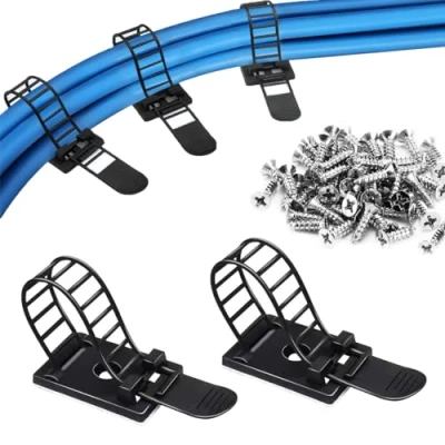 Imagen de Unidades de Bridas para Cables, 30 Nylon Autoadhesivas, Ajustables, Organizador Cables USB Linea Television Cable Red Oficina, Negro, (2 tamaños)