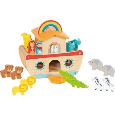 Imagen de goki 51464 Mi pequeño Arca de Noé, Coloridos Juguetes educativos Madera para niños, Animales como león, Elefante, Oso, hipopótamo, Cebra, Juego 20 Unidades, a Partir 3 años