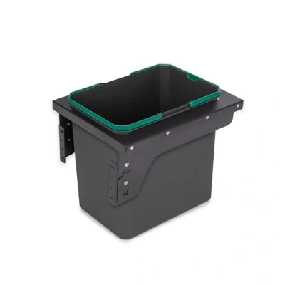 Imagen de EMUCA Contenedor de reciclaje para fijación lateral en mueble cocina, 1x35L, Plástico gris antracita