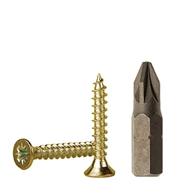 Imagen de Lote de 1000 tornillos madera acero chapado en zinc amarillo 3 x 20 mm, aglomerado, tornillo universal Pozi Drive, PZ cabeza avellanada Pozidriv (1000, 3,0 mm)