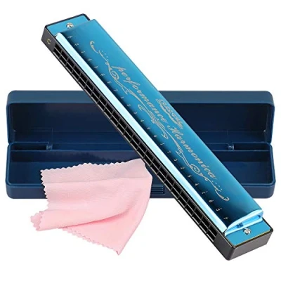 Imagen de Armónica en Do Harmonica 24 hoyos Clave de C Órgano bucal Polifonía diatónica Harmónico Arpa con estuche para blues Folk Jazz Pop adultos, niños, principiante, regalo