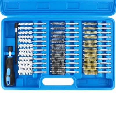 Imagen de QWORK® 38 uds. Juego de cepillos redondos nailon/acero inoxidable/latón, limpiapipas limpia inyectores Ø8 19 mm con extensión 150 para limpieza y desbarbado