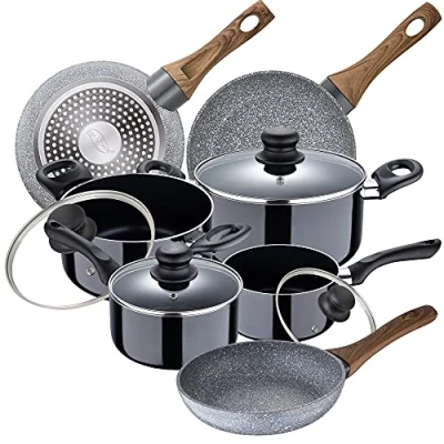 Imagen de Bateria de cocina 8 piezas SAN IGNACIO Porto aluminio prensado con juego sartenes (22/24/26 cm) Daimiel en forjado