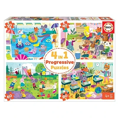 Imagen de Educa Puzzles Progresivos Infantiles con 20, 40, 60 y 80 Piezas. 4 en 1 Un Día la Escuela. A Partir de años (18904)