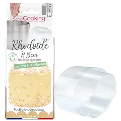 Imagen de ScrapCooking 9426 Cinta de rodoide (15 cm x 1,5 m, rollo rodoid pastelero transparente para pasteles, entremesas, espumas, quesos queso, hoja accesorios pastelería, fabricada en Francia