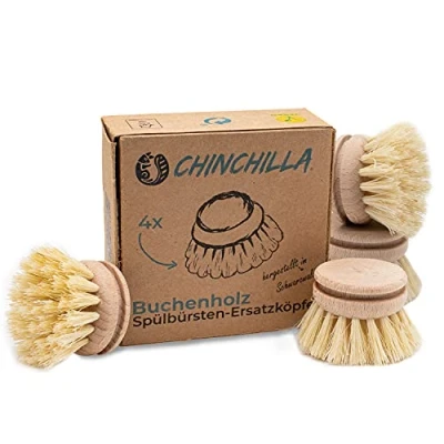 Imagen de Chinchilla® Juego de 4 Cabezales Recambio para Fregar Vegano y Certificado FSC, Fabricado en Alemania universales Cepillo Fregadero