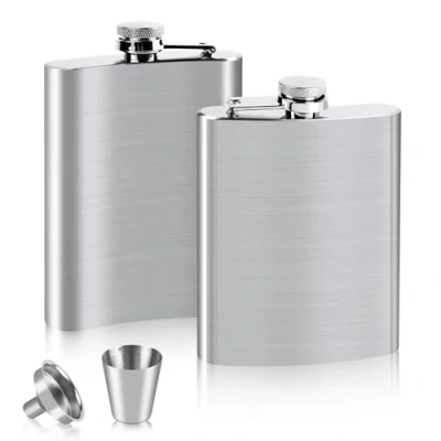 Imagen de VFANDV Petacas de Alcohol 2 Piezas, 4/8oz Set Petaca Acero Inoxidable: 1 Embudo y Copas Vino Whisky Portátil Flask para Escalada Camping Barbacoa Bar Fiesta (8oz/220ml)