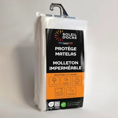 Imagen de Soleil d&#039;ocre FRANELA Protector de colchón algodón impermeable, Blanco, 70 x 190 cm