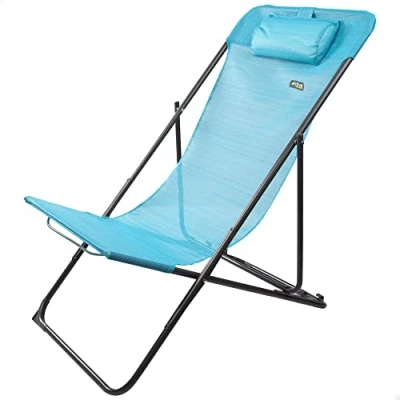 Imagen de AKTIVE Silla Tumbona Plegable y reclinable Azul Claro, Muebles de jardín, terraza, sillas Plegables antivuelco textileno, 3 Posiciones, Peso máx. soportado 100kg. Medidas 53x78 (61103)
