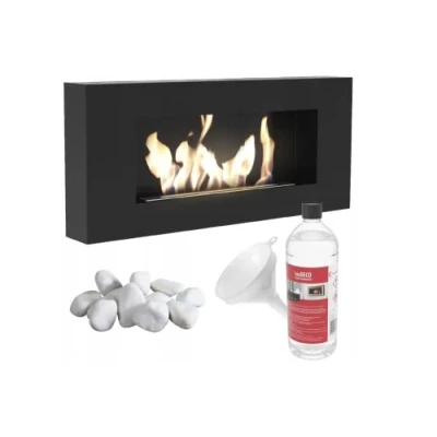 Imagen de KRATKI Delta Flat Bioetanol Chimenea + Guijarros 1 kg Embudo Biocombustible Líquido l Contenedor Biocontenedor 0,4 l, TÜV Acero, 40 x 90 cm, Negro Mate