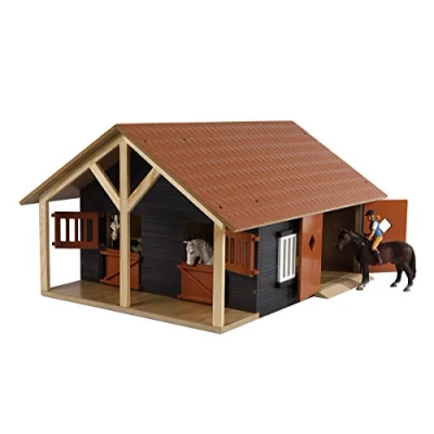 Imagen de Van Manen Kids Globe Farming 610167 Establo para Caballos (Madera, Escala 1:24, con 2 caballerizas, Taller, Techo y Puertas móviles)