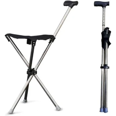 Imagen de Bastones Para Mayores Con Silla Altura 86 Cm No Regulable Aleación De Aluminio, Engrosamiento Bastón Plegable Asiento Carga 300 LB Ideal Caminar,Hacer Cola,Viajar