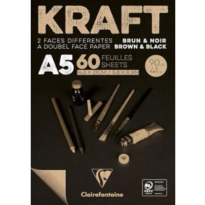 Imagen de Clairefontaine 975817C Bloc encolado de papel Kraft bicolor (60 hojas, A5, 14,8 x 21 cm, 90 g, doble cara para bocetos y dibujos)