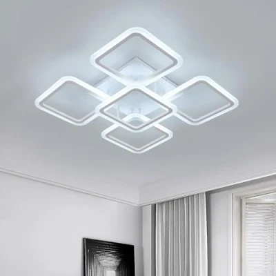 Imagen de Comely Plafon Led Techo, Cuadrado Creativo 5 Cabezas 61W 7000LM Lamparas de Techo LED, Moderna Luz para Salón, Dormitorio, Habitaciones Niños, Blanco Frío 6500K, Φ60cm