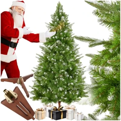 Imagen de tectake® árbol de Navidad Artificial con Soporte Plegable, decoración Agujas PVC y Nieve, arbol frondoso Montaje rápido fácil, 180 cm Verde