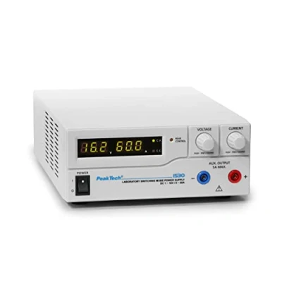 Imagen de PeakTech 1530 Fuente de alimentación DC 1 16V / 0 60A con pantalla LED, fuentes conmutación DC, 3 preajustes para corriente y voltaje, protección contra sobrecarga 200 240 V AC
