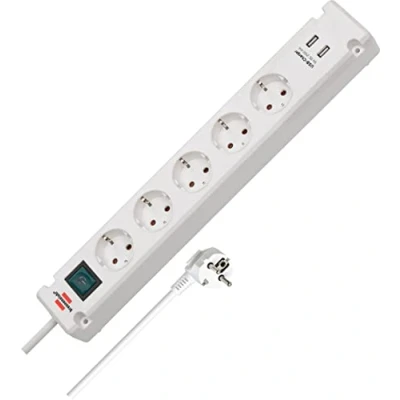 Imagen de Brennenstuhl Bremounta regleta de 5 enchufes con función carga USB (regleta eléctrica tomas 90 grados, interruptor, posibilidad montaje y cable 3m) blanco