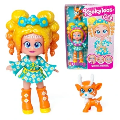 Imagen de Kookyloos Serie Pet Party Daisy muñeca coleccionable con un ciervo de mascota. Incluye la Daisy, 1 mascota, ropa y zapatos moda accesorio. ¡1 muñeca, 3 caras diferentes!
