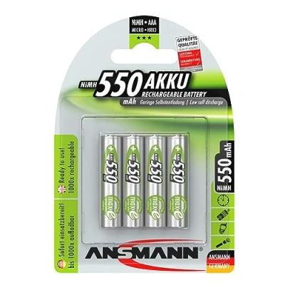 Imagen de Ansmann 5030772 Pack de 4 Pilas Recargables (AAA, 550 mAh, NiMH)