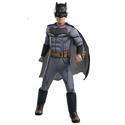 Imagen de Rubies Disfraz Batman JL Movie Prmeium para niños y niñas, Jumpsuit con pecho musculoso, cubrebotas, capa máscara, Oficial Warner Bros Navidad, Carnaval, Halloween, Cumpleaños