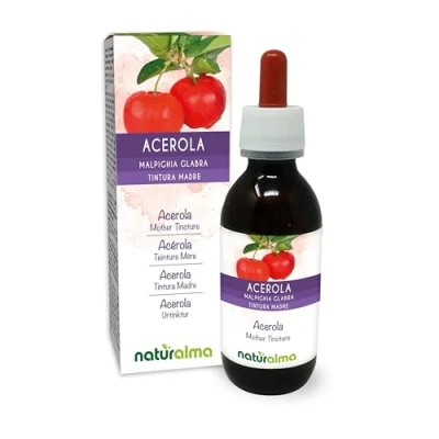 Imagen de Acerola (Malpighia glabra) frutos Tintura Madre sin alcohol Naturalma Rico en vitamina C Extracto líquido gotas 120 ml Complemento alimenticio Vegano