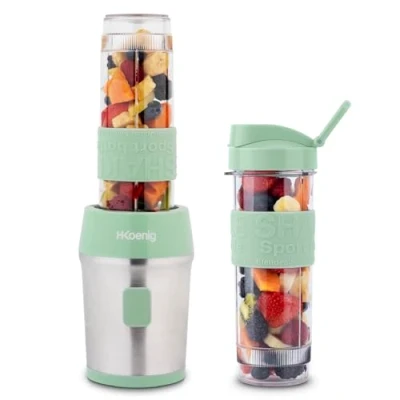 Imagen de H.Koenig Mini Batidora Smoothie maker Compacto 570mL SMOO18 Sin BPA Potente 300W, de 2 Botellas Portátiles, 4 Cuchillas Acero Inoxidable, verde pastel