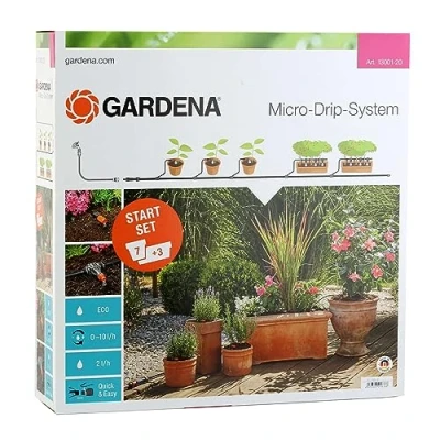 Imagen de Gardena 13001 20 Set de inicio para macetas M, práctico, con sistema riego por goteo Micro Drip 7 y 3 tinajas, ahorro agua