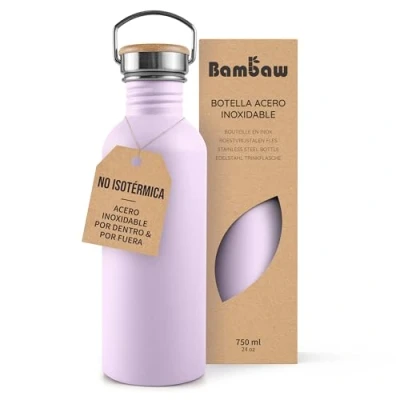Imagen de Bambaw Botella agua acero inoxidable 750ml No Térmica, de violeta, gimnasio, metálica, sin BPA Lila lavanda