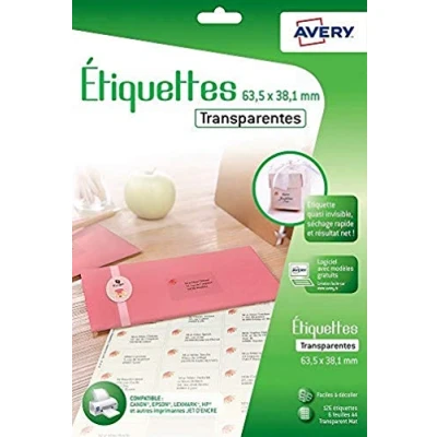 Imagen de Avery 126 etiquetas adhesivas transparentes para chorro de tinta, 3,5 x 38,1 mm