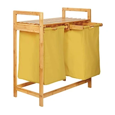 Imagen de Lumaland cesto de ropa sucia bambú con 2 bolsas extensibles Tamaño aprox. 73 cm alto x 64 ancho 33 profundidad [Amarillo]