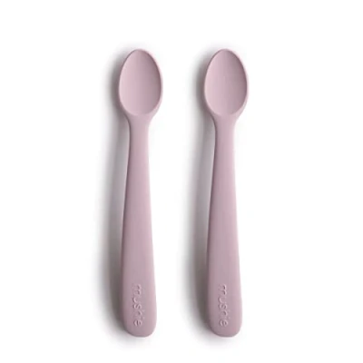 Imagen de Mushie Cucharas Baby para niños en Silicona libre de BPA Paquete 2 Cuchara alimentación aptas lavavajillas Accesorios a la hora comer pequeños Soft Lilac