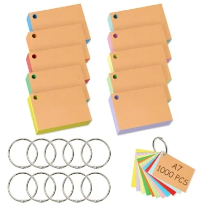 Imagen de Votoko 1000 PCS Flashcards A7, 10 Colores Tarjetas Estudio De íNdice Fichas Con Anillo Carpeta, 7,4 x 10,5 cm, Para Estudiar Oficina Escolar, Hogar
