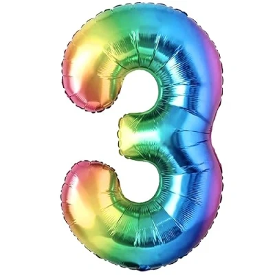 Imagen de Globo 3 Cumpleaños Número Foil Multicolor Gigante, XXL de 100cm. Decoración Cumpleaños. Aire o Helio.