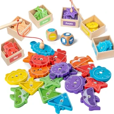 Imagen de Smartwo Juego Pescar Peces Magnetico para Niños, Imanes Clasificar Formas y Colores Niños 2 Años, Juegos Educativos Juguetes Madera Montessori 3 4 Regalo Bebe