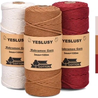 Imagen de YESLUSY 3 Piezas Hilo Macrame 3mm x100m, Cuerda 100% Natural y Biodegradable, Kit para Manualidades, Navidad, Plantas Colgantes Decoración Bohemia Large
