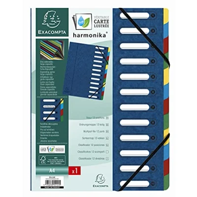 Imagen de Exacompta 55122E Clasificador harmonika con ventanas gomas, 12 compartimentos, azul
