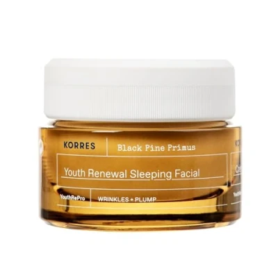 Imagen de KORRES BLACK PINE PRIMUS crema de noche renovadora contra las arrugas, para una piel más tersa durante la noche, sin siliconas ni parabenos, vegana, 40 ml