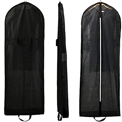 Imagen de HIMRY 5 Piezas 149 cm Transpirable Bolsa de Ropa Plegable, con Cremallera Calidad. para Vestidos Fiesta, Trajes, Abrigos, 2 Bolsillos Accesorios, Negro, KXB107 Black 5x