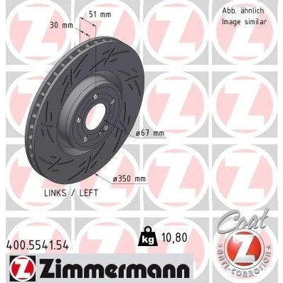 Imagen de ZIMMERMANN 400.5541.54 Disco de freno 350 30 6/5 5 112 ventilación interna, ranurado revestido altamente carbonizado MERCEDES BENZ: Clase A, B