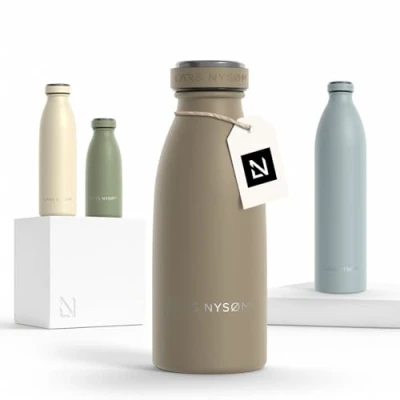 Imagen de Lars NYSØM Botella de Acero Inoxidable aislada 0,35l Agua 0,35 litro a Prueba Fugas para Deportes, Bicicleta, Perro, (Taupe Brown, 350ml)