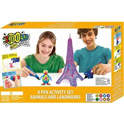 Imagen de IDO3D Ultra Juego de 8 bolígrafos Animales del zoológico y monumentos, Multicolor (Flair Leisure Products DD002000)
