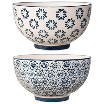 Imagen de BLOOMINGVILLE Tazón de cerreal Colores Kristina Cuencos Cereales, para Desayuno, Sopa, Fruta, Ensalada Ø 13,5 cm, Azul, Cerámica, Juego 2, Capacidad 450 ml