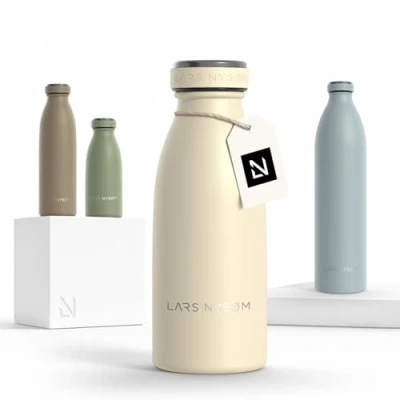 Imagen de Lars NYSØM Botella de Acero Inoxidable aislada 0,35l Agua 0,35 litro a Prueba Fugas para Deportes, Bicicleta, Perro, (Almond Beige, 350ml)