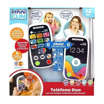 Imagen de Cefa Toys Infinifun Teléfono Dúo Bluetooth, Juguete Educativo, Pantalla Táctil con Luces y Sonidos, Incluye Juegos de Números, Vehículos, Colores Animales, para Niños a Partir los 12 Meses