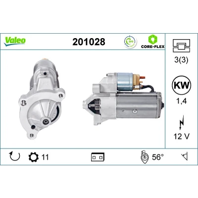 Imagen de VALEO 201028 Motor de arranque 12 1,4 PEUGEOT: 206 Hatchback, 307 SW, 407 Berlina, CITROËN: Berlingo / First I Furgón, Xsara Picasso