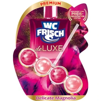 Imagen de Limpiador de inodoro fresco DeLuxe Delicate Magnolia (50 g), con delicado aroma a magnolia, piedras perfumadas perlas para potenciar el perfume en cada enjuague