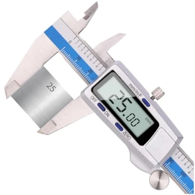 Imagen de Calibre digital, calibradores de acero inoxidable 150 mm con gran pantalla LCD micrómetro digital profesional para medición externa, interna, profundidad y paso
